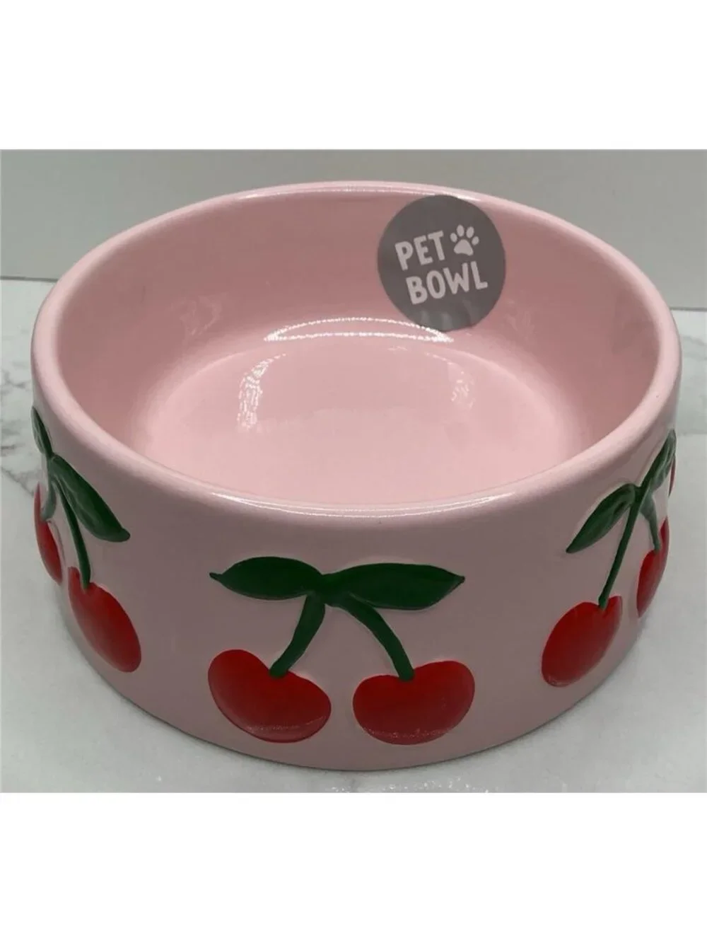 Pink Cherry Pet Bowl Ceramic Dog Cat Dish Rockybear Pet Kawaii Microwave Safe
